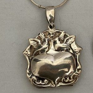 Sterling Valentines Heart Locket with Doves on a Chain